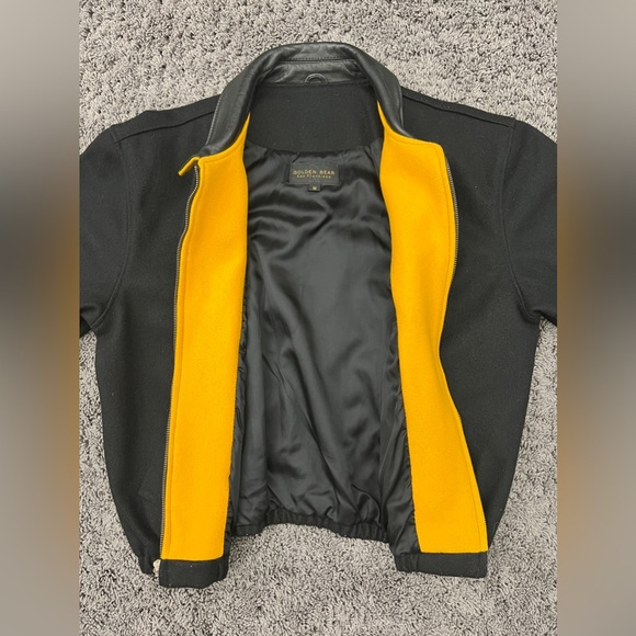 Vtg UNIVERSITY OF IOWA Golden Bear Black Leather Wool Sz Med Varsity Jacket USA! - Picture 4 of 12